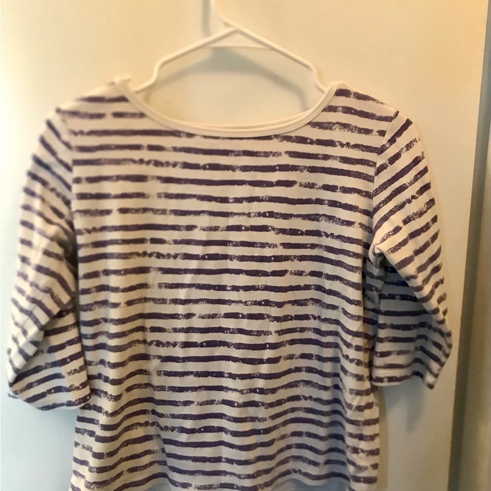 White and Purple Boxy Blouse with Relaxed Fit
